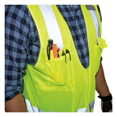 Chaleco de seguridad reflectante / Talla XL / ANSI/ISEA 107-2015 Tipo R Clase 2 / Pecho 44''-50'' (111,8-127 cm) / Amarillo alta visibilidad
