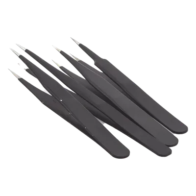 Juego de Pinzas Antiestáticas / 4 Piezas / Plástico Carbonizado / 12.3 cm / 17 g