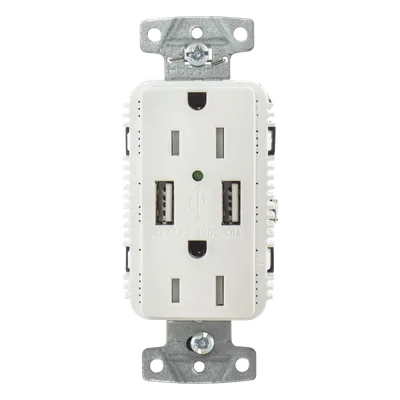 Contacto Dúplex con USB / 15A / 125V / 2P 3H / NEMA 5-15R / 14-10 AWG / Blanco