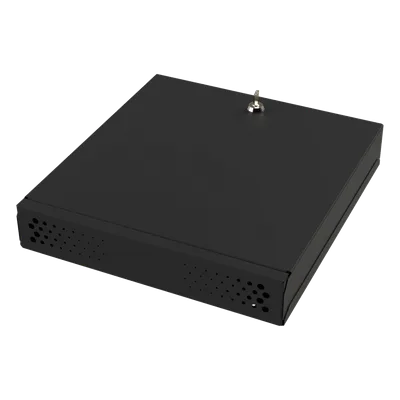 Gabinete Metálico para DVR/NVR / Acero Calibre 20 / Tapa Superior Desmontable / Doble Ventanilla Frontal / Chapa de Seguridad con Llave / Fijación Escritorio o Pared