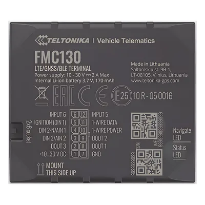 Rastreador Vehicular / 4G LTE CAT 1 / 2G / GNSS Multi-Constelación / Bluetooth 4.0 / 3 I/O Digitales / Batería 170 mAh / 10-30V DC