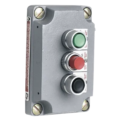 Cubierta para Estación de Control / Tres Botones Pulsadores Rojo-Verde-Negro / Aluminio Libre de Cobre / Áreas Clasificadas Clase I Div 1 y 2 / NEMA 7 y 9