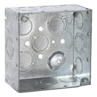 Caja Cuadrada Galvanizada / 4 x 4 in / Profundidad 2.125 in / Capacidad 30.3 in³ / 12 Knockouts / Resistente al Fuego