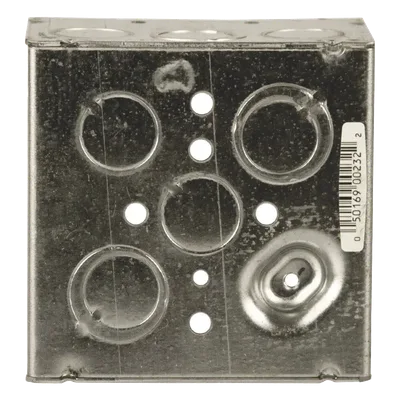 Caja Cuadrada Galvanizada / 4 x 4 in / Profundidad 2.125 in / Capacidad 30.3 in³ / 12 Knockouts / Resistente al Fuego