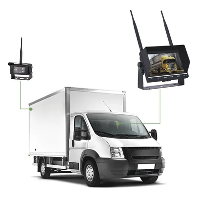 Sistema de Cámara de Reversa Inalámbrico / Monitor Táctil 7" / Resolución 800x480 / Visión Nocturna 20 m (65.6 ft) / Alcance 200 m (656 ft) / IP67