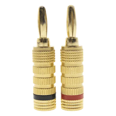 Kit Conector Banana / Tipo Tornillo / Chapado en Oro 24K / 12 AWG Máx / Polaridad Codificada / 2 Piezas