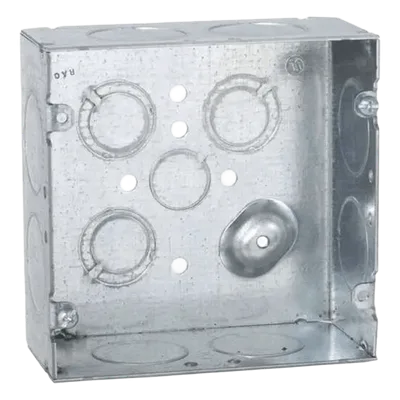 Caja Cuadrada de Acero Galvanizado / Montaje Superficial / 12 Entradas TKO / Capacidad 42 in³ / Dimensiones 4.688 x 4.688 x 2.125 in
