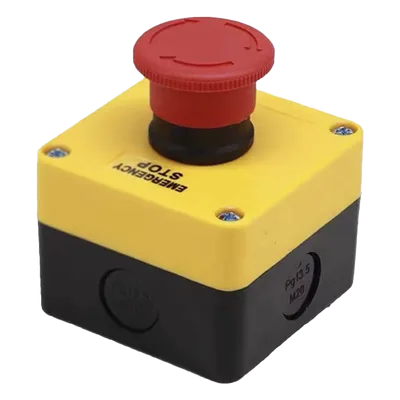 Botón de Parada Enclavado / IP40 / 24 VCC / 72 x 72 x 58 mm / Montaje Frontal / Barreras Vehiculares