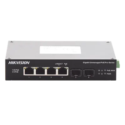 Switch Industrial No Administrable / 3 Puertos Gigabit PoE+ (30 W) + 1 Puerto Gigabit PoE++ (60 W) / 2 Puertos SFP / 65 W Total / Alcance Extendido 300 m (984.3 ft) / -30 °C a 65 °C