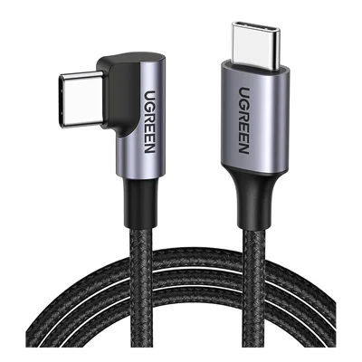 Cable USB-C a USB-C / 1 Metro (3.28 Pies) / Conector 90° / Carga 60W / 480 Mbps / Nylon Trenzado / Aluminio