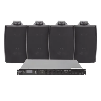 Kit de Amplificador de Audio para Rack / 120W RMS / Salida 100V/4Ω / 4 Altavoces de Pared / Sistema 70/100V / Bluetooth-MP3-Tuner