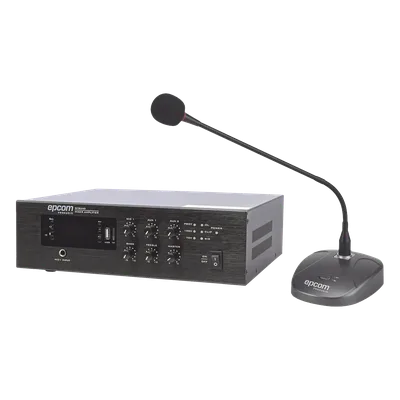 Amplificador de Audio / 240W RMS / Sistema 70/100V / Bluetooth / MP3 / FM / Micrófono de Escritorio