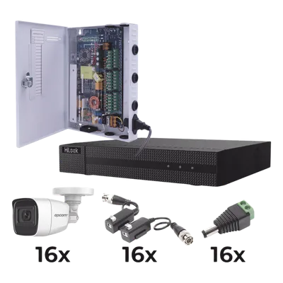 Kit de Videovigilancia TurboHD / DVR 16 Canales / 16 Cámaras Bala 1080p / Audio por Coaxitron / IR 25 m (82 ft) / Fuente de Poder 20A