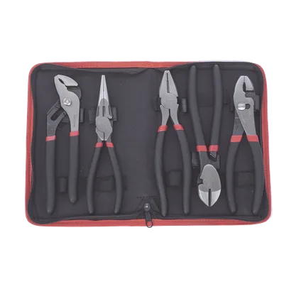Juego de Pinzas / 5 Piezas / 8" (203.2 mm) / Acero / Mango Antiderrapante / Estuche Plástico