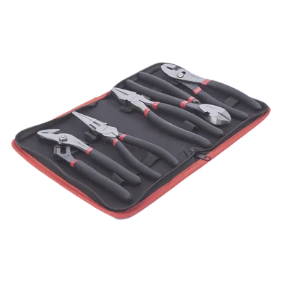 Juego de Pinzas / 5 Piezas / 8" (203.2 mm) / Acero / Mango Antiderrapante / Estuche Plástico