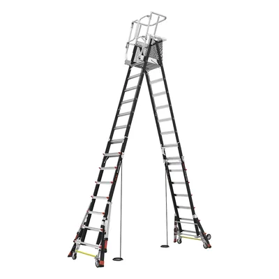 Escalera de Fibra de Vidrio con Jaula / Ajuste de Altura 8' a 14' (2.44 a 4.27 m) / Carga Máxima 170 kg (375 lb) / Nivelación en Ruedas Ratchet™ / Peso 58.5 kg (129 lb)