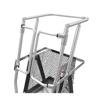 Escalera de Fibra de Vidrio con Jaula / Ajuste de Altura 8' a 14' (2.44 a 4.27 m) / Carga Máxima 170 kg (375 lb) / Nivelación en Ruedas Ratchet™ / Peso 58.5 kg (129 lb)