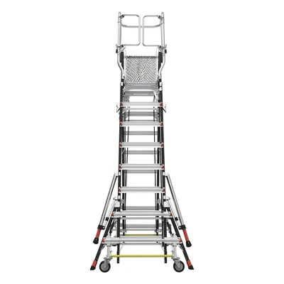 Escalera de Fibra de Vidrio con Jaula / Ajuste de Altura 8' a 14' (2.44 a 4.27 m) / Carga Máxima 170 kg (375 lb) / Nivelación en Ruedas Ratchet™ / Peso 58.5 kg (129 lb)