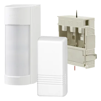 Kit Detector Inalámbrico para Exterior / Dual PIR + Microondas / 12 m (39.4 ft) / 90° / IP55 / Transmisor 2 Zonas / Anti-Enmascaramiento IR