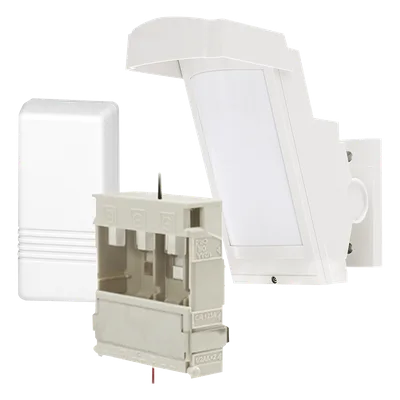 Detector de Movimiento PIR / 100% Exterior / Inalámbrico / Cobertura 12 m (39.4 ft) a 85° / Montaje 2.5 m - 3 m (8.2 ft - 9.8 ft) / Antimascota / Transmisor Honeywell 5816 Incluido