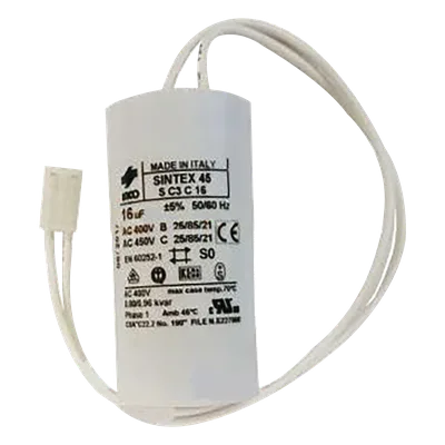 Capacitor de Arranque / 16 µF / 230 VAC / 50 Hz / Protección Térmica 120 °C / Barreras 620/640