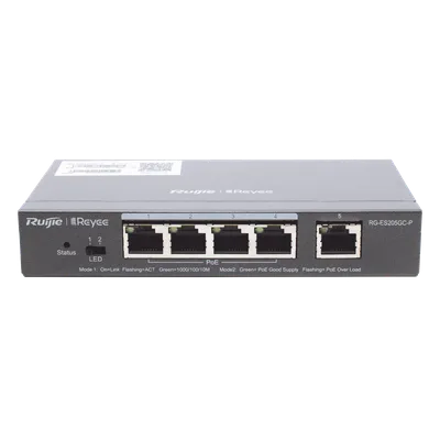 Switch Administrable PoE / 5 Puertos Gigabit / 4 Puertos PoE 802.3af/at / 54 W / Capacidad 10 Gbps / Gestión Cloud / Sin Ventilador
