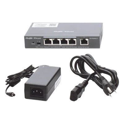 Switch Administrable PoE / 5 Puertos Gigabit / 4 Puertos PoE 802.3af/at / 54 W / Capacidad 10 Gbps / Gestión Cloud / Sin Ventilador