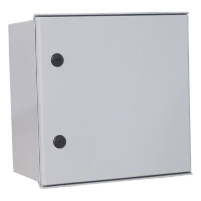 Gabinete de Poliéster IP65 / 400 x 400 x 200 mm / Carga 25 kg / Placa Trasera 307 x 386 mm / Cerradura con Llave / Uso en Intemperie