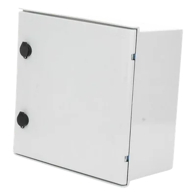 Gabinete de Poliéster IP65 / 400 x 400 x 200 mm / Carga 25 kg / Placa Trasera 307 x 386 mm / Cerradura con Llave / Uso en Intemperie