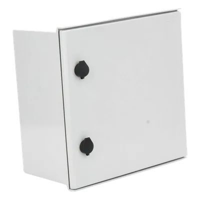 Gabinete de Poliéster IP65 / 400 x 400 x 200 mm / Carga 25 kg / Placa Trasera 307 x 386 mm / Cerradura con Llave / Uso en Intemperie