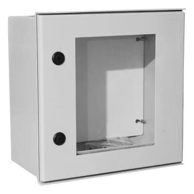 Gabinete de Poliéster IP65 / Puerta Transparente / 400 x 400 x 200 mm / Carga 25 kg / Placa Trasera Incluida