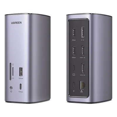 Docking Station USB-C 12 en 1 / 8K HDMI / 4K DisplayPort / USB 3.2 Gen 2 10Gbps / Gigabit Ethernet / Lector SD+MicroSD / Audio 3.5mm / PD 100W