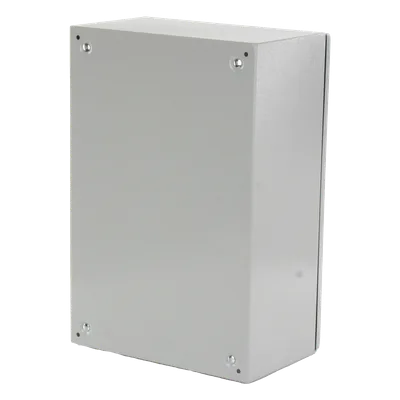 Gabinete de Acero para Exterior / IP55 / IK10 / 400 x 600 x 250 mm / Ventilación Forzada 110 VCA / Carga 25 kg / Placa Trasera 350 x 565 mm