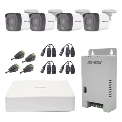 Kit de Videovigilancia TURBOHD / DVR 4 Canales Pentahíbrido / 4 Cámaras Bala 1080p / Audio por Coaxitron / Luz Dual 20 m (65.6 ft) Blanca + 30 m (98.4 ft) IR / IP67 / Fuente 12V/13.5V/15V Seleccionabl