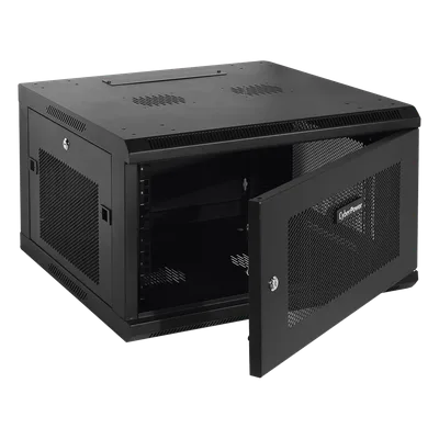 Gabinete de Pared 6UR / 600x372x600 mm (23.6x14.6x23.6 in) / Puerta Perforada Hexagonal / Carga 60 kg / Profundidad Ajustable 562 mm