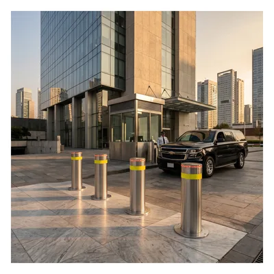 Bolardo Hidráulico Antiembestida / 220 mm × 600 mm (0.72 ft × 1.97 ft) / Acero Inoxidable 304 / 200,000 J / Ciclo 4 s / 100 Ciclos/h