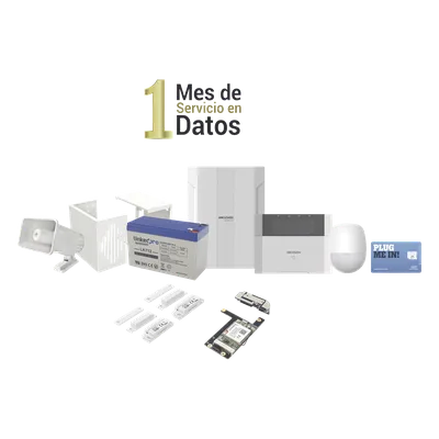 Kit Panel de Alarma Híbrido / 64 Zonas / Comunicación 3G/4G / Sirena 118 dB / PIR 18 m (59.1 ft) / Teclado LCD con Lector de Tags