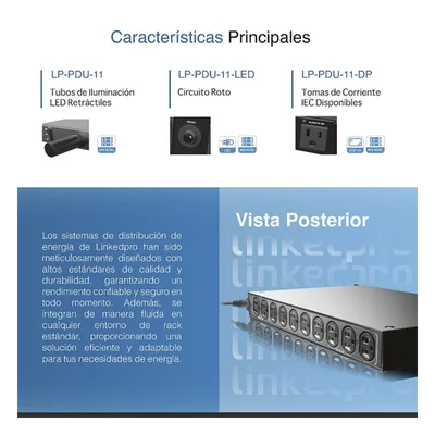 PDU Horizontal / 11 Salidas NEMA 5-15R / 15A / 120 Vca / Rack 19in / 1U / Cable 1.80 m (5.9 ft)