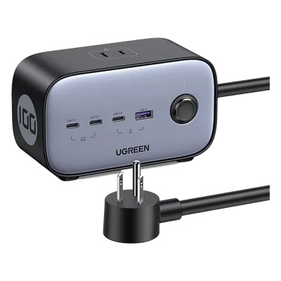 Cargador de Escritorio y Tomacorriente Múltiple | 3 Puertos USB-C | 1 Puertos USB-A | 3 Tomacorriente de CA | Tecnología GaN II | 1 USB 100W PD | Carga Rápida | Diseño Innovador en Forma de Cubo | Int