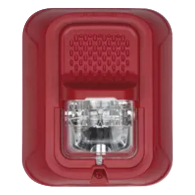 Bocina con Estrobo para Pared / 7 Niveles de Candela Seleccionables / 25.0 o 70.7 VRMS / 400-4,000 Hz / UL 1480 y UL 1971 / Carcasa Roja Sin Impresión