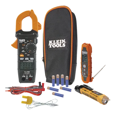 Kit Prueba HVAC / Multímetro Gancho TRMS / Termómetro Dual IR -40 a 300 °C / Detector NCVT 12-1000V CA / Ciclo Servicio / Linterna