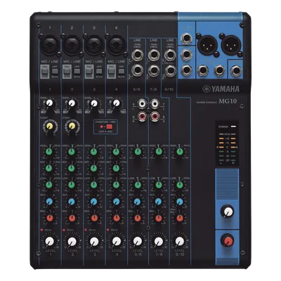 Mesa de Mezclas Analógica / 10 Canales / 4 Entradas de Micrófono / 3 Entradas de Línea Estéreo / Phantom Power / Bus Estéreo con 1 Envío Auxiliar