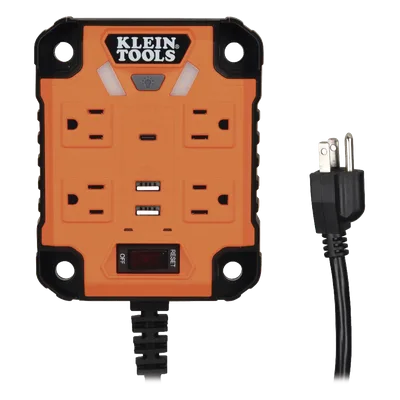 Multicontacto Industrial / 4 Salidas 120 Vca / 2 USB-A y 1 USB-C / Luces LED Integradas / Soporte Magnético / Cable 5' (1.5 m)