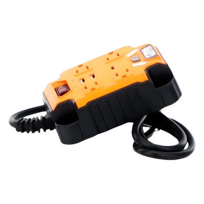 Multicontacto Industrial / 4 Salidas 120 Vca / 2 USB-A y 1 USB-C / Luces LED Integradas / Soporte Magnético / Cable 5' (1.5 m)