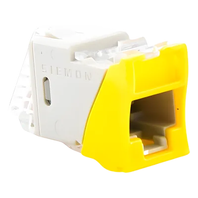 Jack RJ45 Cat5e / UTP / Montaje Híbrido Plano o Angulado / Terminación 110 / Amarillo