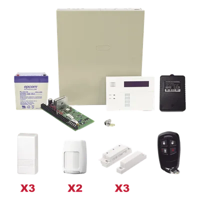 Kit de Alarma Inalámbrico / 40 Zonas Inalámbricas / 8 Zonas Cableadas / 3 Contactos Magnéticos / 2 Detectores PIR / Control Remoto / Total Connect