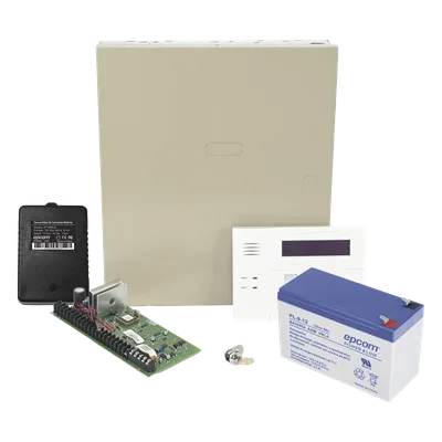 Kit de Panel de Alarma / 48 Zonas / 3 Particiones / Teclado Alfanumérico con Receptor Inalámbrico / Batería de Respaldo 12V 9Ah / Gabinete Metálico