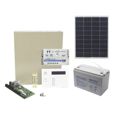 Kit Panel de Alarma Solar / 85W / 48 Zonas / Batería 100Ah / Teclado Alfanumérico con RF / Botón de Pánico