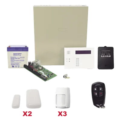 Kit de Alarma Inalámbrica / Panel 48 Zonas / 40 Inalámbricas y 8 Cableadas / Teclado 6160RF / Contactos Magnéticos Ultradelgados / 3 Detectores PIR / Control Remoto