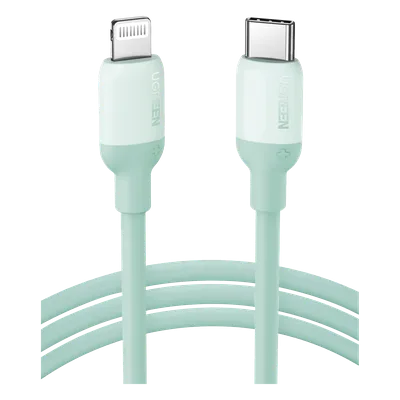 Cable USB-C a Lightning / Certificado MFi / 1 Metro (3.28 Pies) / Carga Rápida PD 20W / Sincronización 480 Mbps / Silicona y TPE / Verde